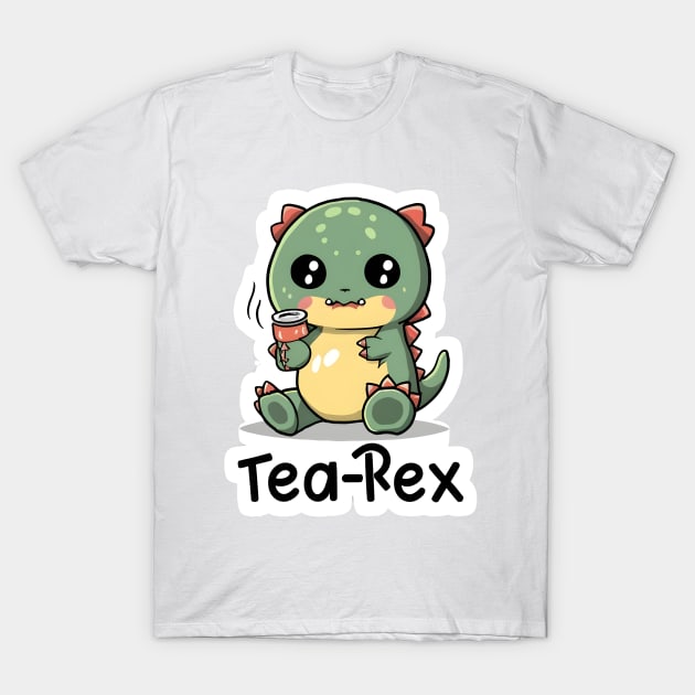 Cute trex having tea T-Shirt by Spaceboyishere